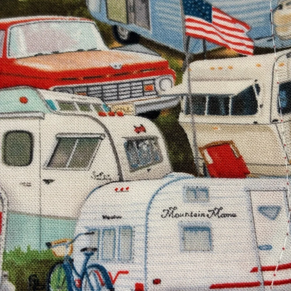 Colorful Vintage Travel Trailer Camper Print Fabric Placemats Set of 2 USA‎